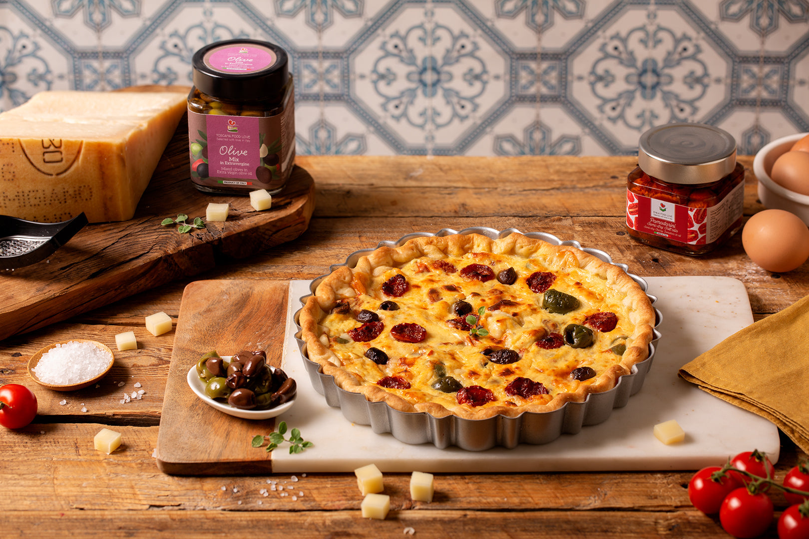 SAVORY PIE WITH RICOTTA, SEMI-DRIED TOMATOES & OLIVES